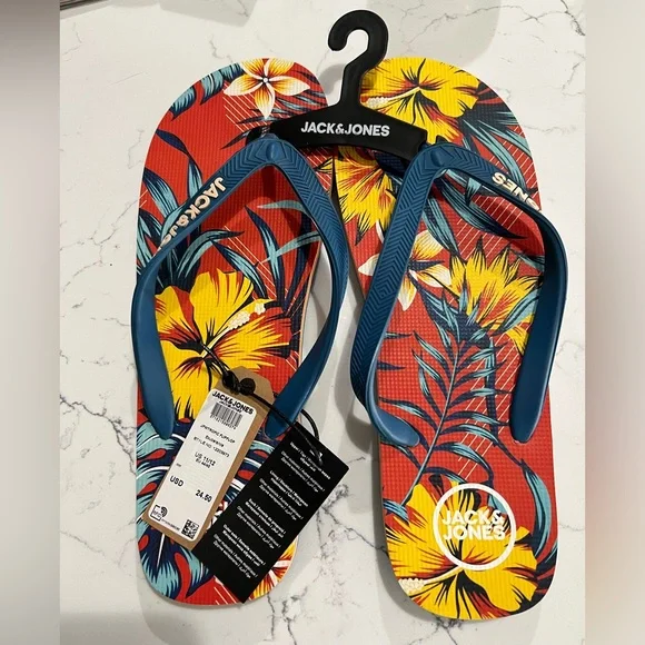 Jack & Jones NIB Men’s Hawaiian Print Flip Flops. Size 11/12. DS-008 - Picture 2 of 6